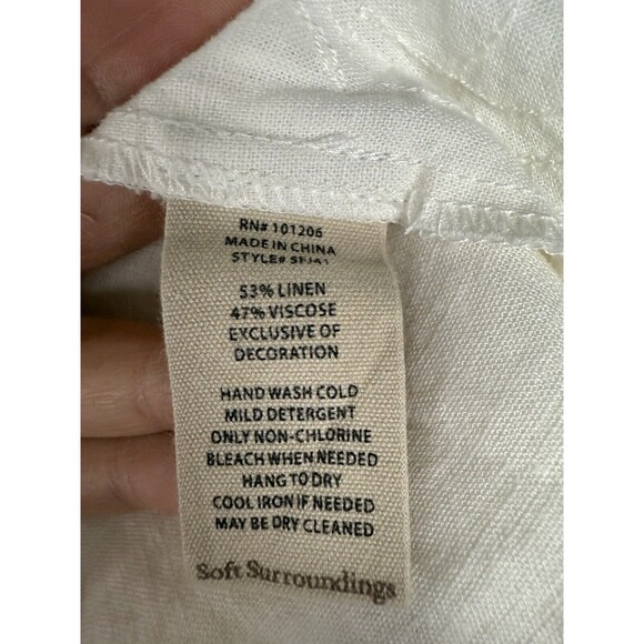 Soft Surroundings Shirt Womens 1X Beige Embroidered Linen Blend Preppy - Picture 6 of 10